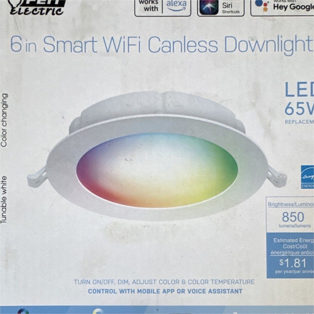 Feit Electric Smart WiFi 6in Canless LED Downlight Color Change 850lm